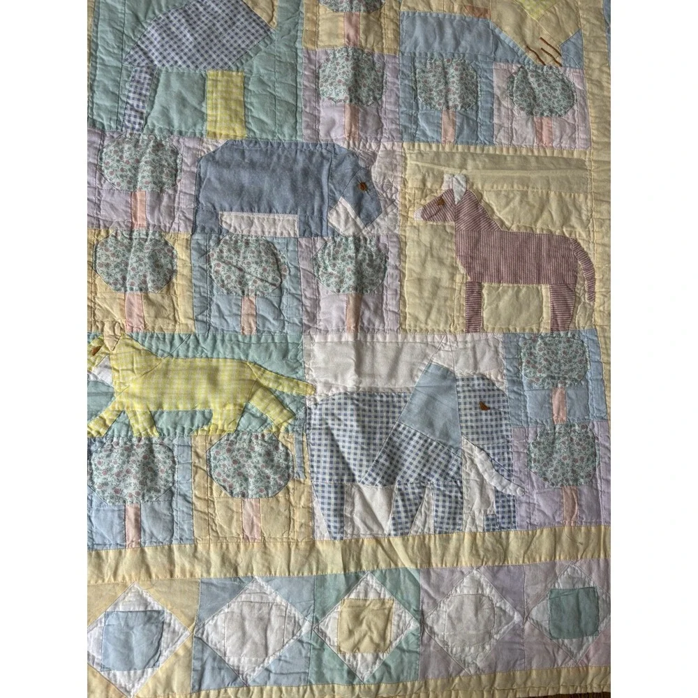 Vintage Handmade Kids Jungle Safari Animal Kids Patchwork Quilt Blanket 45
